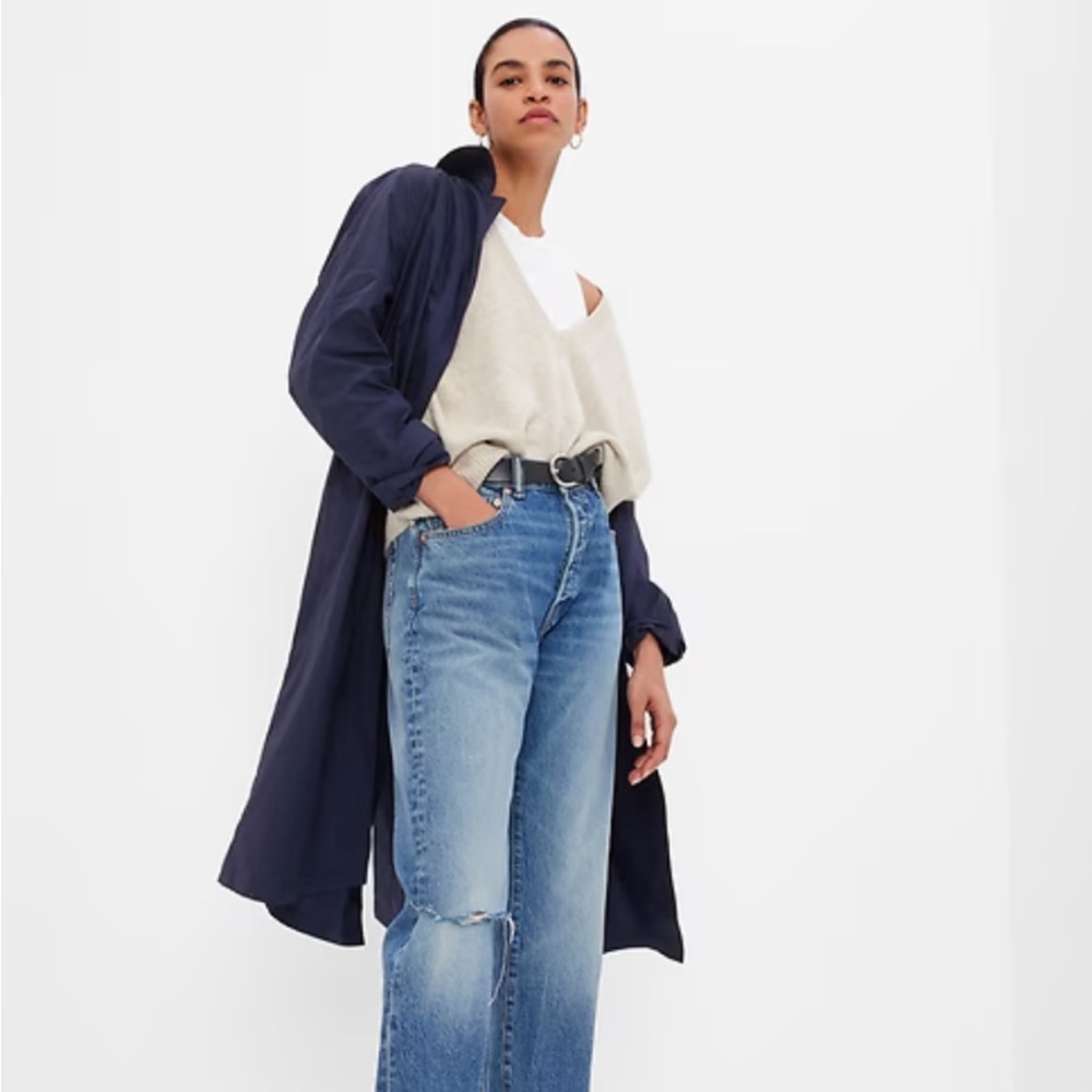 Gap oversized MAC coat lightweight trench  Navy sz L - Picture 11 of 11